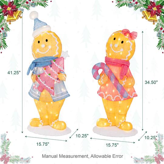 Glitzhome® 41.25" Christmas 3D Fabric Gingerbread Men with 120 Warm White LED Lights Set